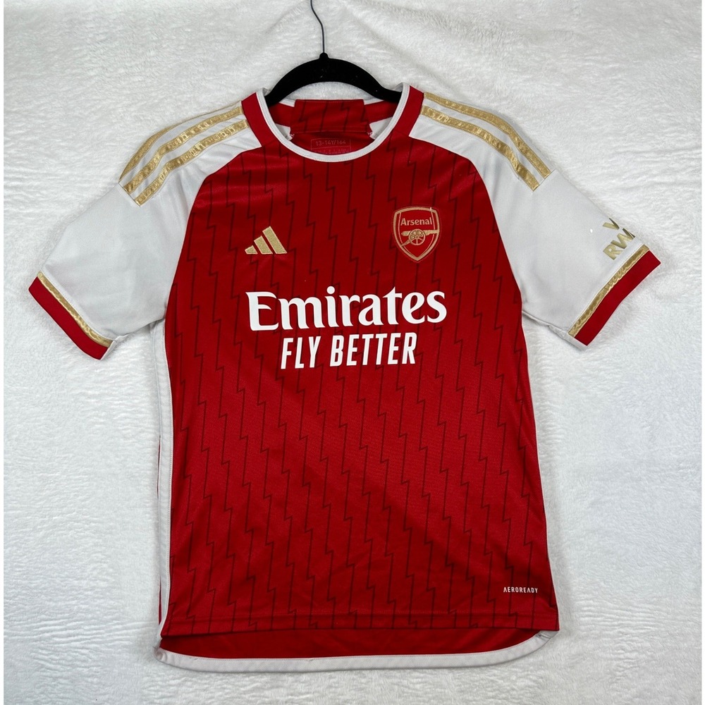 Adidas Arsenal Jersey Youth 13-14Y Red White Gold Aeroready Home Kit